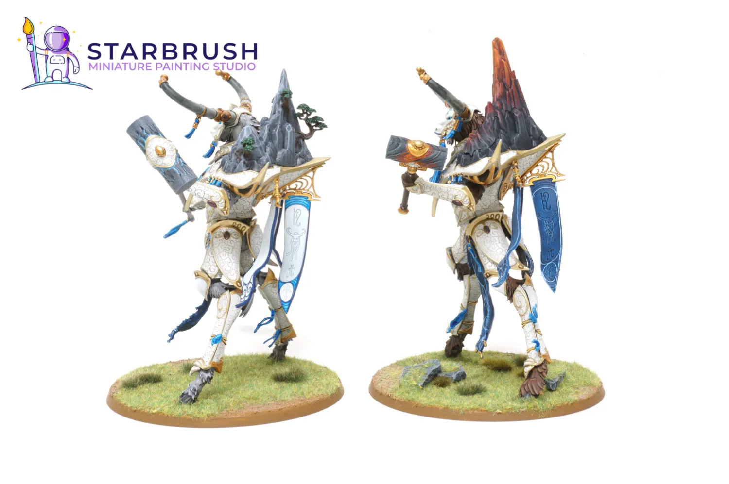 Detalle de la capa azul con runas y freehand de los Lumineth Realm-lords