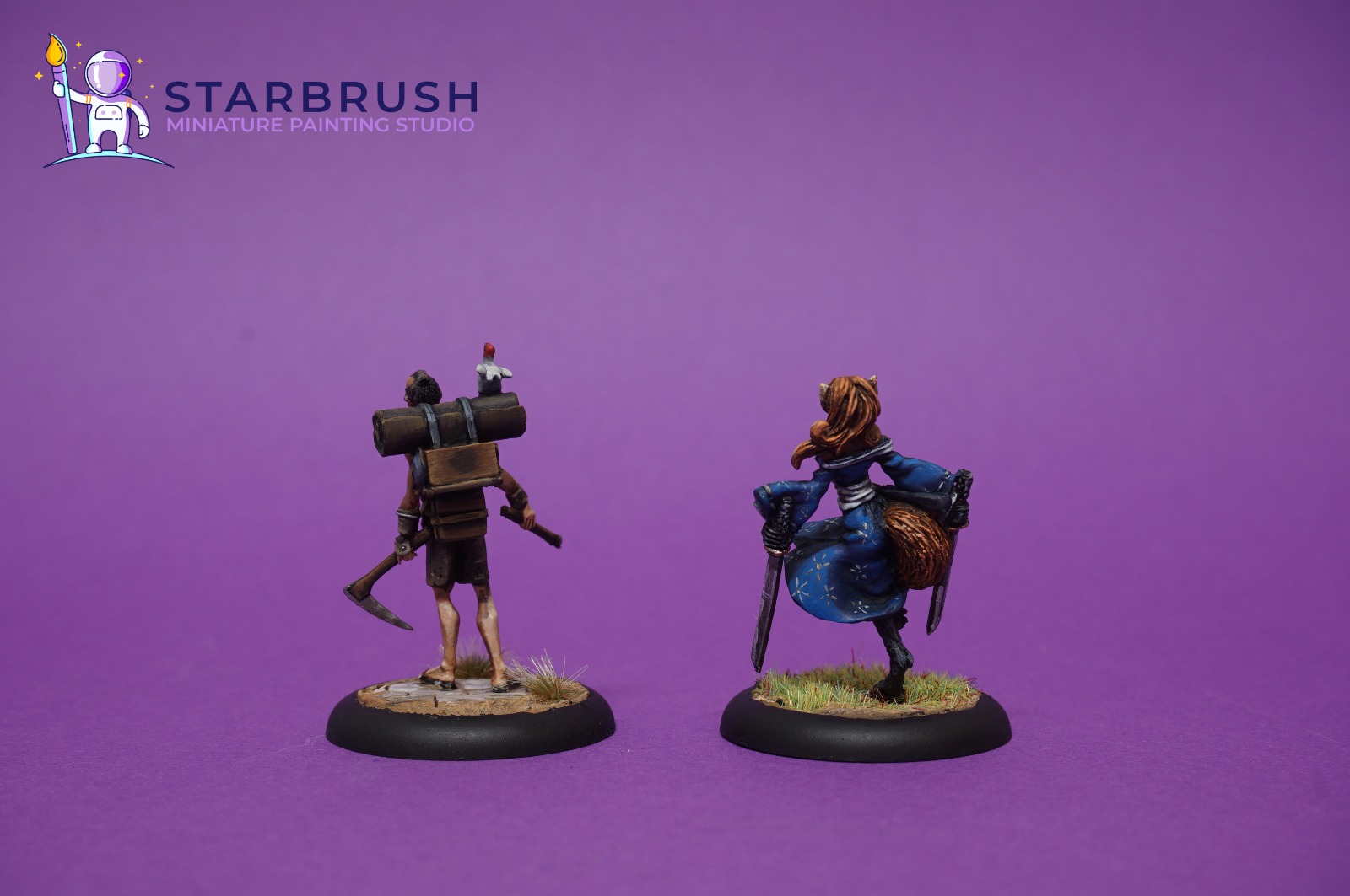Kitsune with fox tail and ashigaru villager from Bushido The Game painted to Level 3 with glazed skin tones