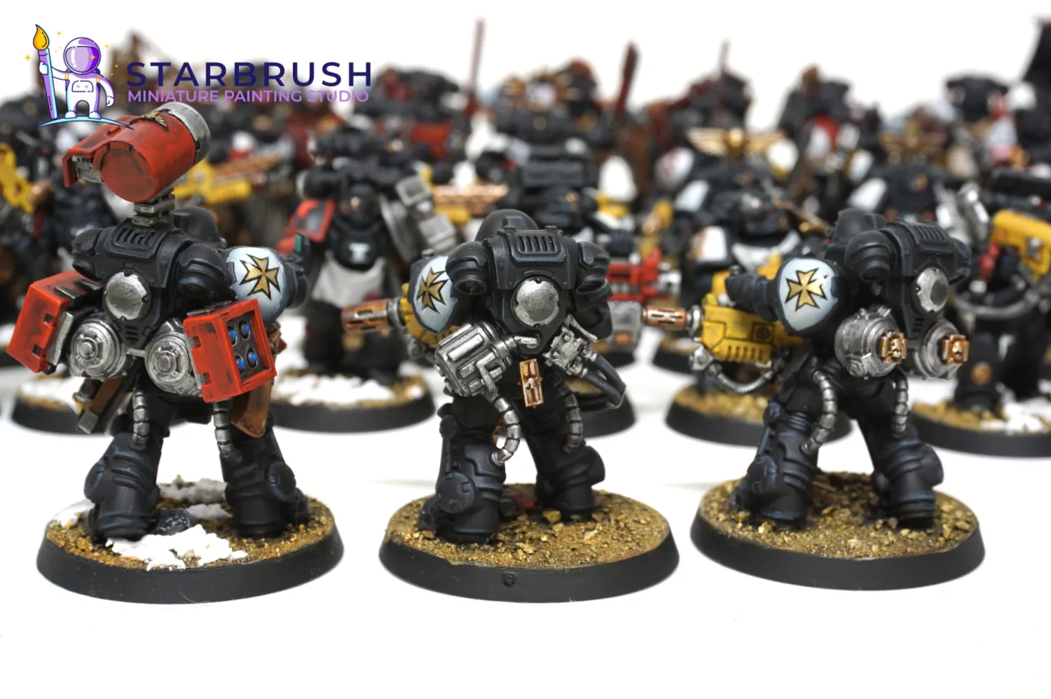 Black Templars Sword Brethren with power weapons and tabards