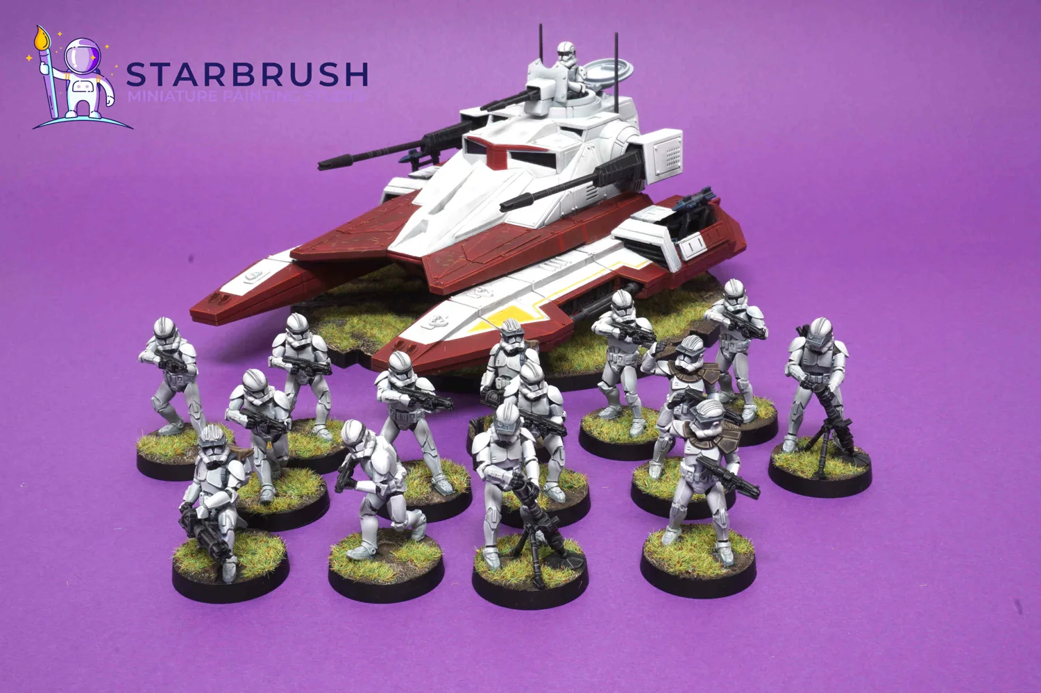 Galactic Republic force with TX-130 tank and Clone Troopers for Star Wars Legion painted to display Level 4 by Starbrush Studio in October 2022