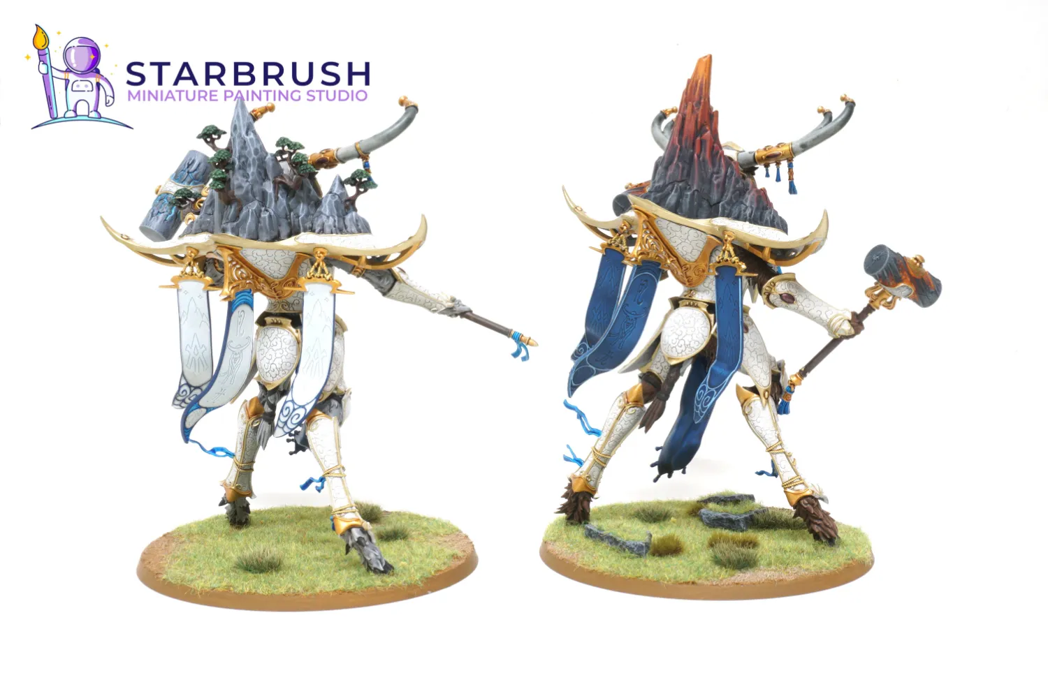 Alarith Spirit of the Mountain con montaña volcánica y lava en el tocado