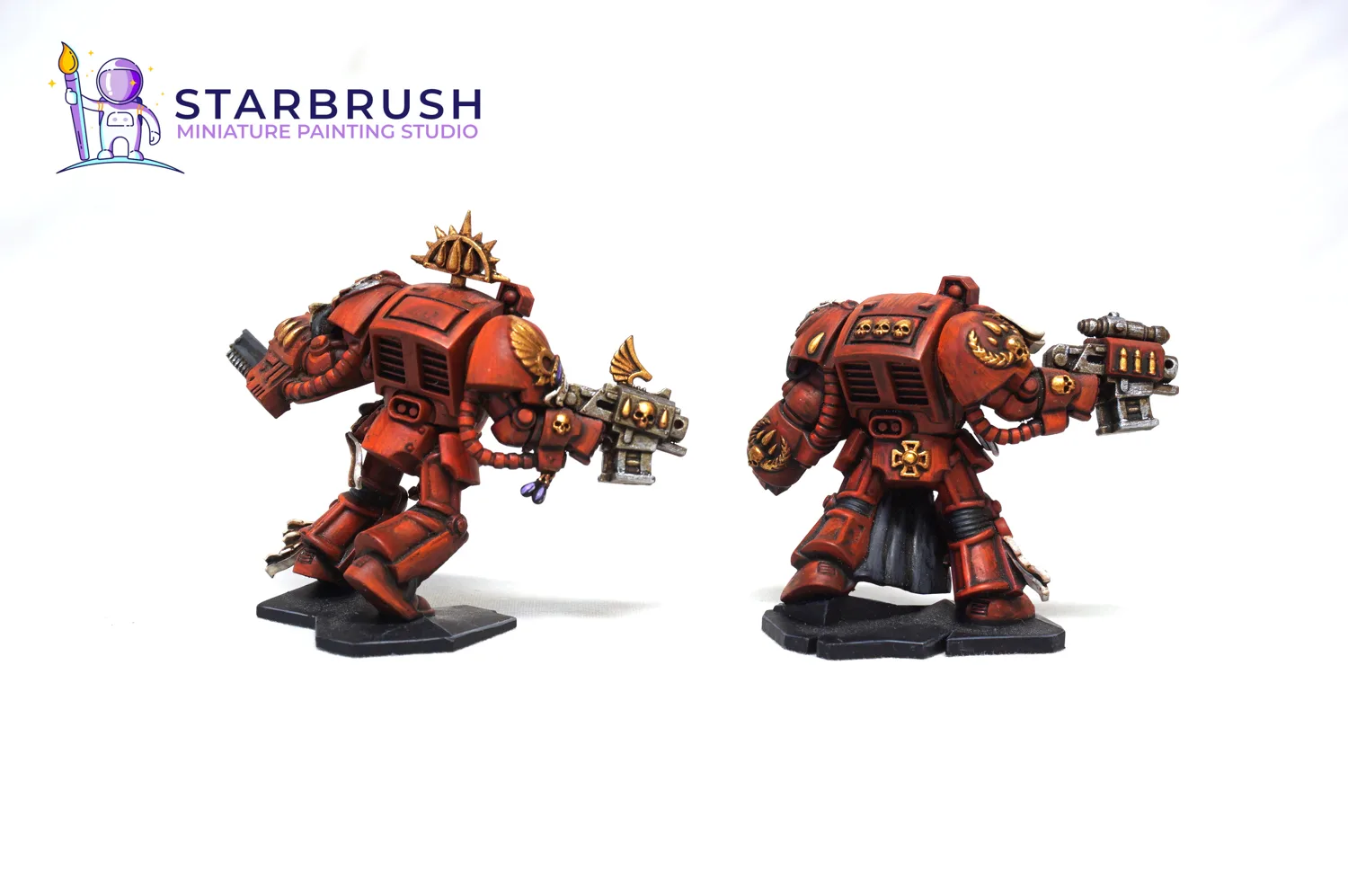 Escuadra de Exterminadores de los Ángeles Sangrientos de Space Hulk pintada a Nivel 2 con armaduras rojas y sombreado en panel