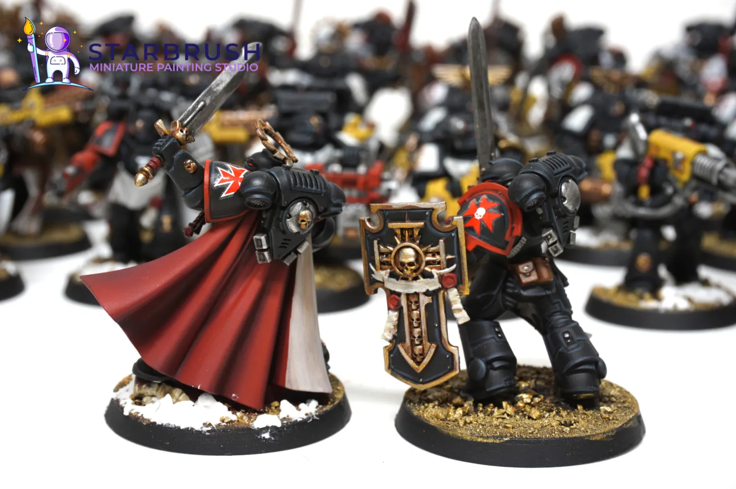 Close-up of the white pauldrons with black templar cross