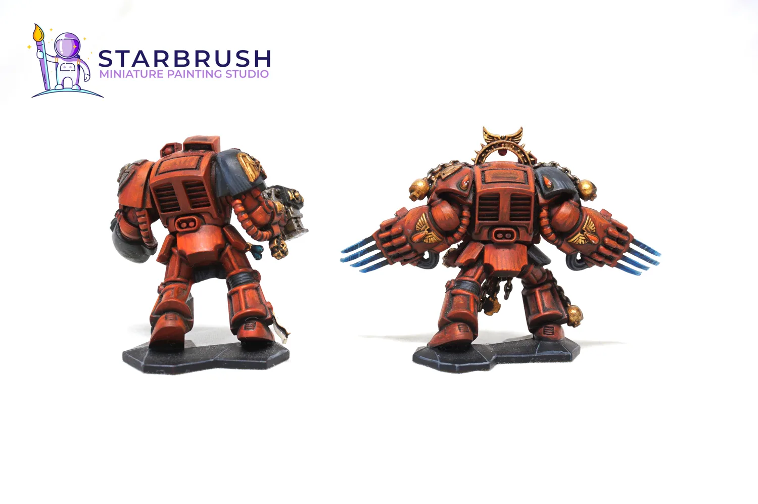 Marcadores de objetivo de Space Hulk incluyendo el Exterminador caído en el trono y el Grial de Sangre pintados a Nivel 2