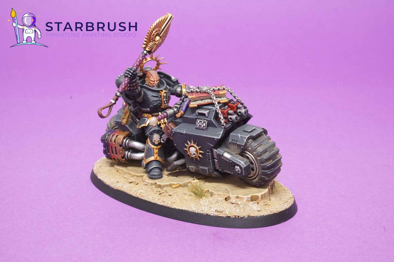 Space Marines Primaris Chaplain on Bike for Warhammer 40k painted to Level 3 by Starbrush Studio in September 2022