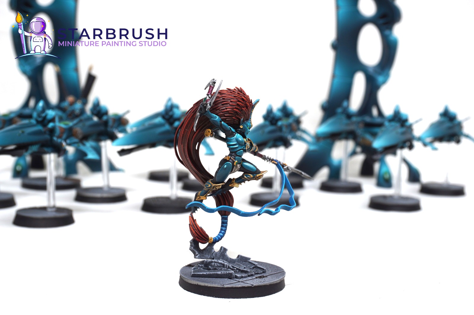 Jain Zar de Warhammer 40k con Tormenta del Silencio y armadura turquesa
