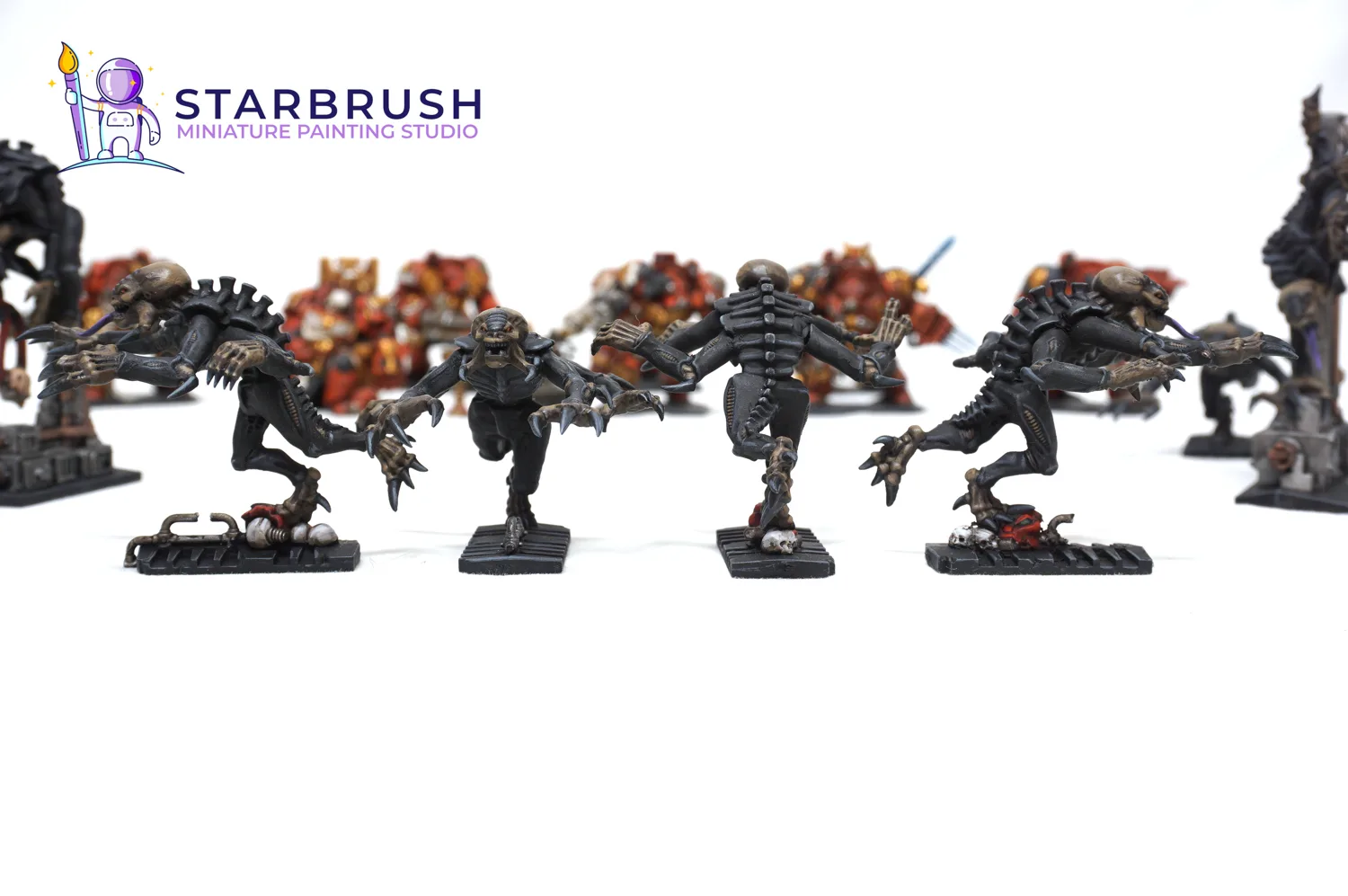 Marcadores de objetivo de Space Hulk incluyendo el Exterminador caído en el trono y el Grial de Sangre pintados a Nivel 2