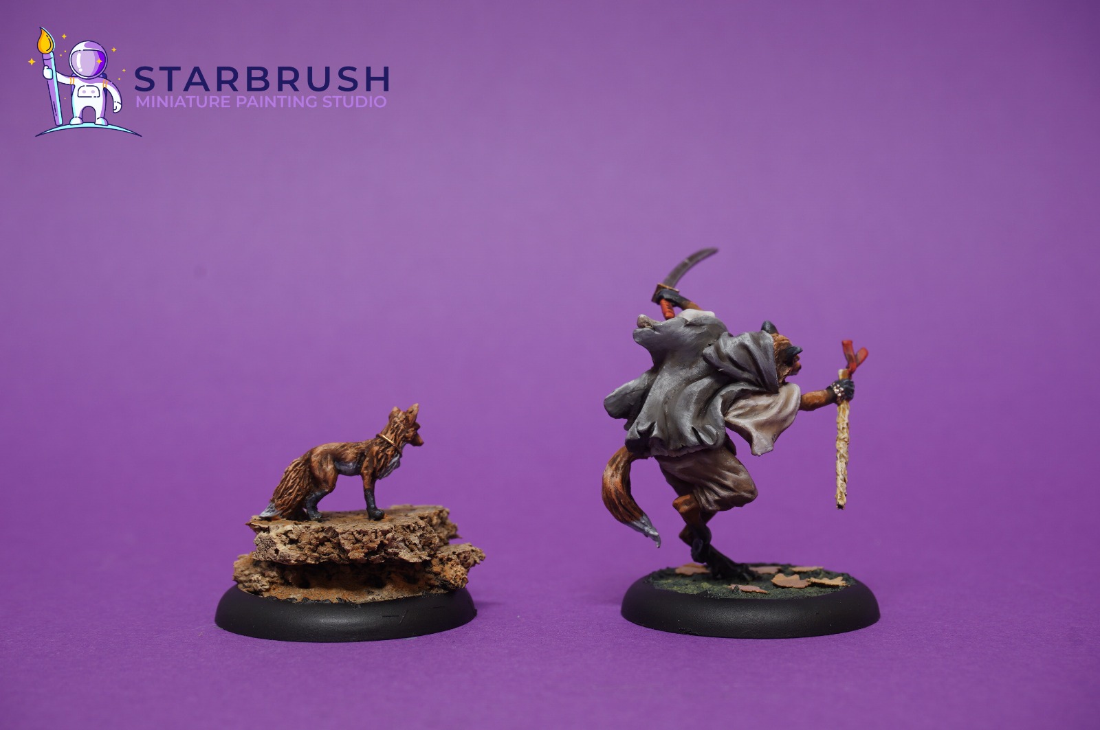 Support fox with Japanese foliage base and agile Kami beast warrior from Bushido painted to Level 3