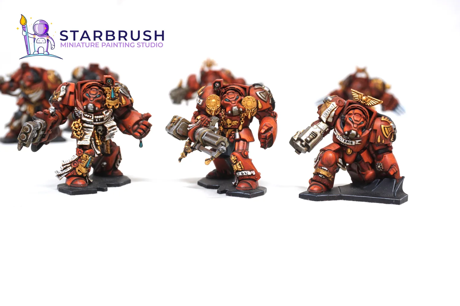 Set completo del juego de mesa Space Hulk con Exterminadores de los Ángeles Sangrientos y Genestealers pintado a Nivel 2 por Starbrush Studio en agosto de 2022
