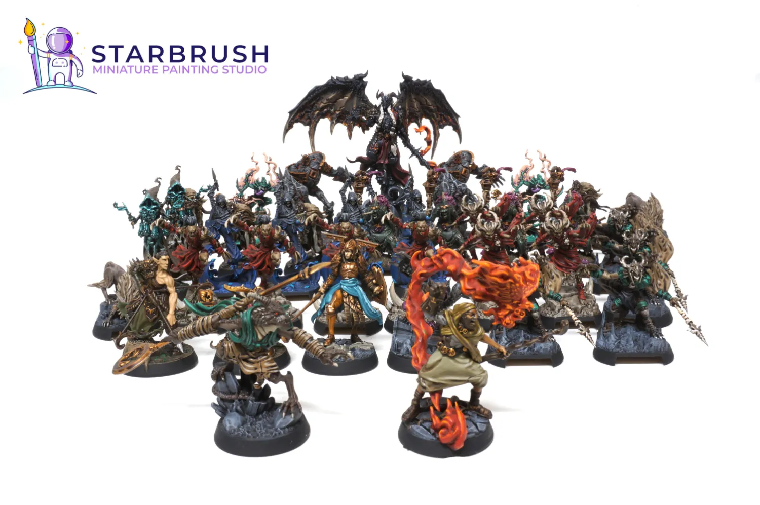 Complete set of hero and enemy miniatures for the Descent Legends of the Dark board game painted to Level 3 by Starbrush Studio in February 2023