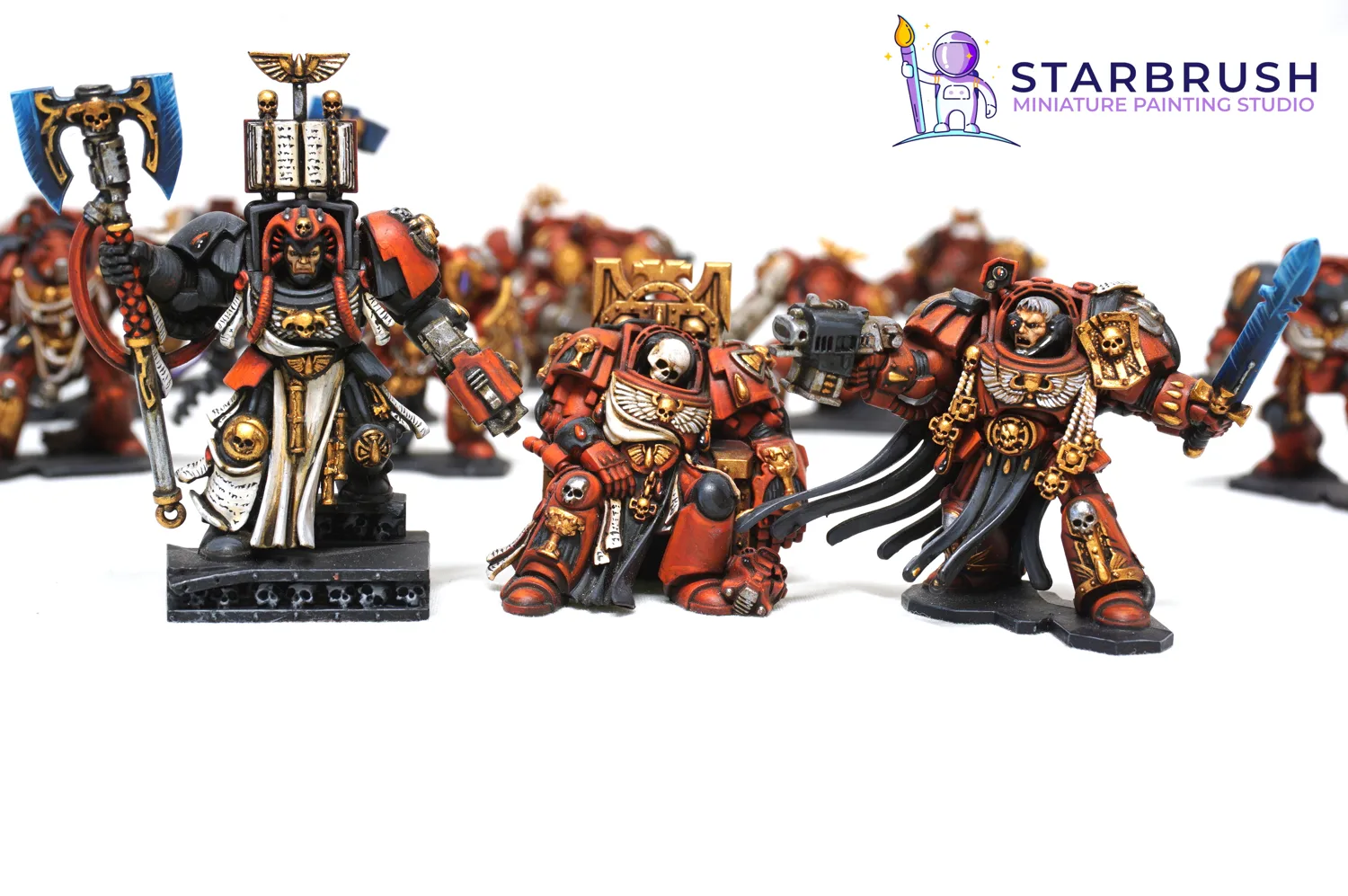 Set completo del juego de mesa Space Hulk con Exterminadores de los Ángeles Sangrientos y Genestealers pintado a Nivel 2 por Starbrush Studio en agosto de 2022